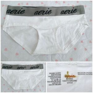 Aerie White With Logo Waist Band Boybrief Panty Size Small (Nwots)